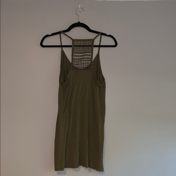 Olive green tank top, patterned back. - Picture 2 of 2